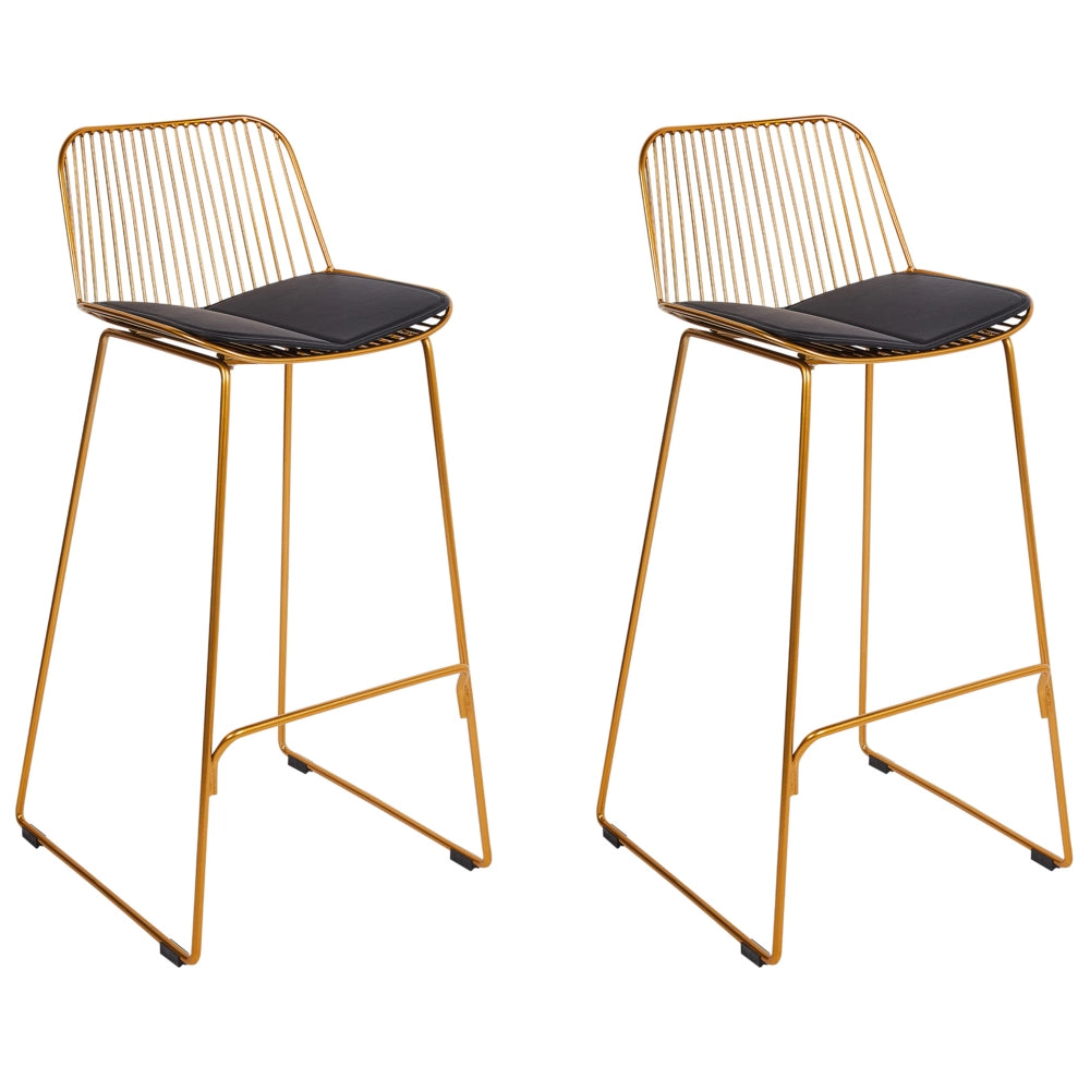 Set di 2 sedie da bar in metallo oro con schienale in filo di ferro e cuscini in ecopelle stile elegante glamour