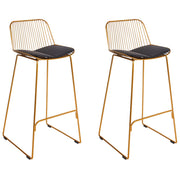Set di 2 sedie da bar in metallo oro con schienale in filo di ferro e cuscini in ecopelle stile elegante glamour