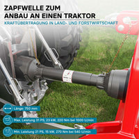 Albero cardanico T2 Giunto cardanico 750mm 270Nm 540rpm Cardano 23kW (31CV) 2x 1 3/8" 6 denti