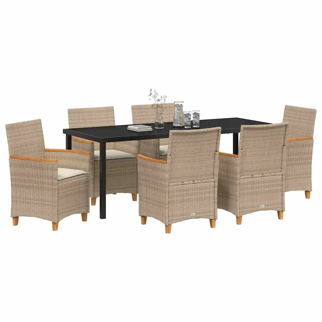 Set da Pranzo per Giardino 7 pcs Beige polyrattan 3381105