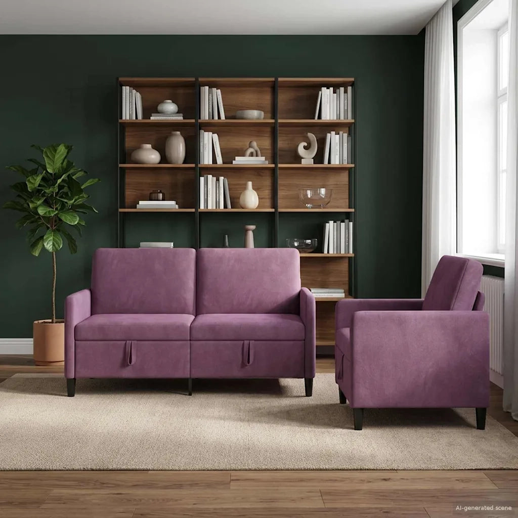Set di Divani con Storage 2 pz Viola Poliestere 3429203