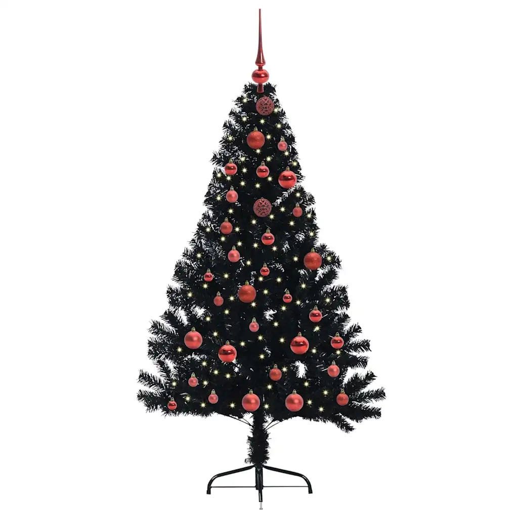Albero di Natale Artificiale-Albero Natalizio con luci integrate Nero 150 cm PVC 777906