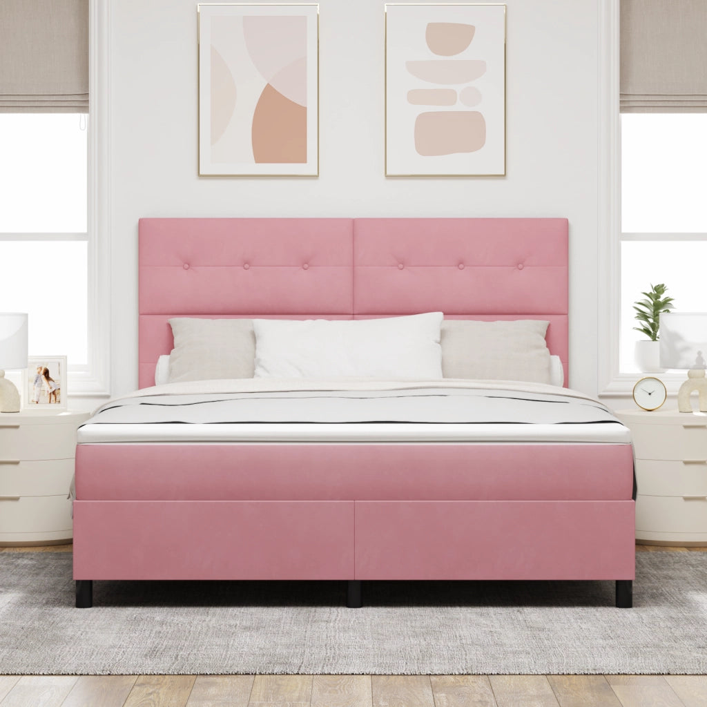 Letto Box Spring con Materasso e LED Rosa 180x200 cm Velluto