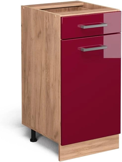 Mobiletto base per cucina R-Line, Rosso lucido, 40 cm senza piano di lavoro, per la libera combinazione all'interno di sistemi cucina modulari