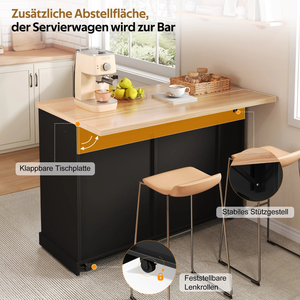 Isola Cucina su Ruote con Piano Ribaltabile e 2 Cassetti ¨C MINIMAL ¨C 120x45x93 cm