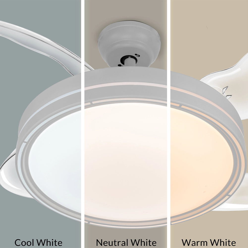 Ventilatore da Soffitto LED 106 cm Pale Richiudibili Telecomando Timer Bianco