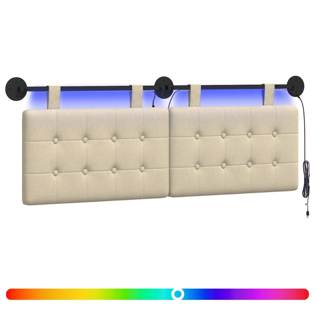 Testiera sospesa Con luce LED Crema Tessuto