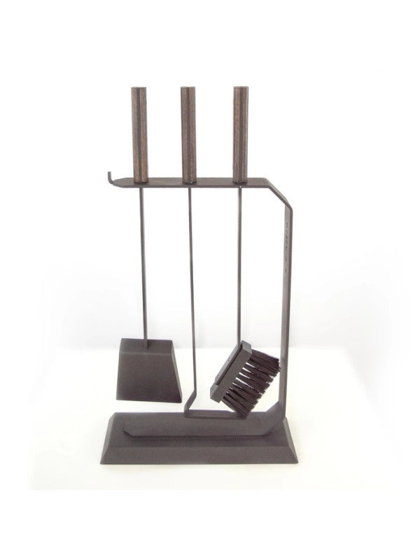 Set attrezzi per camino 3 pezzi in acciaio e legno Nero - Set 6 L
