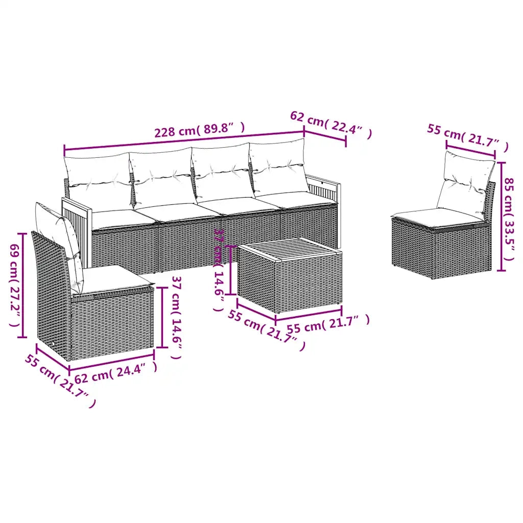 Set Divani da Giardino 7 pz con Cuscini Grigio in Polyrattan 3227552