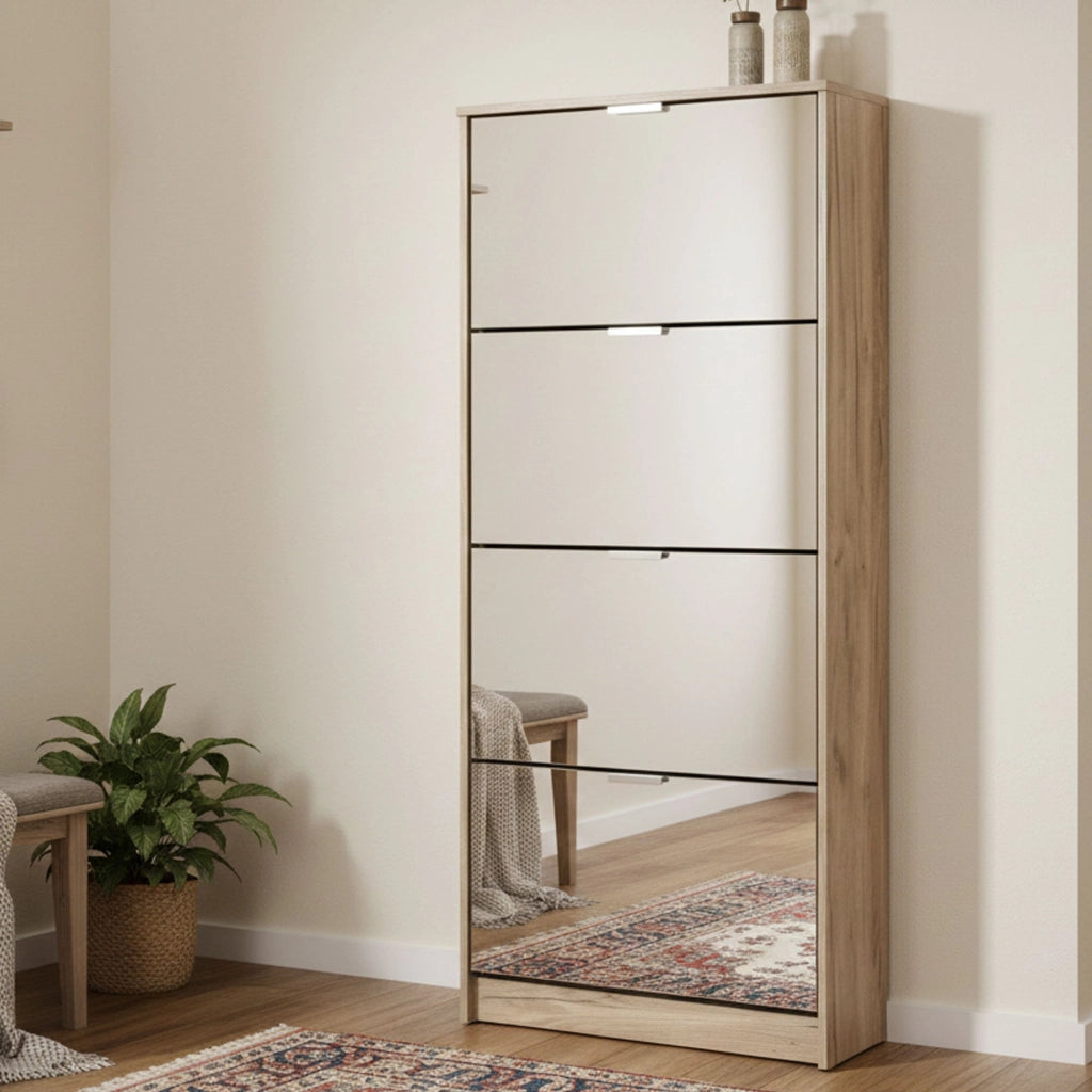 Mobile Portascarpe Pentone, Scarpiera 8 Ripiani, 67x28x155.5h cm Marrone Rovere Grigio