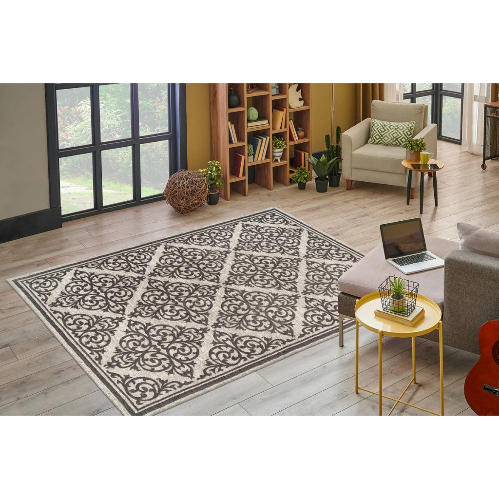 Tappeto Davis 100 in ciniglia grigio con trama orientale