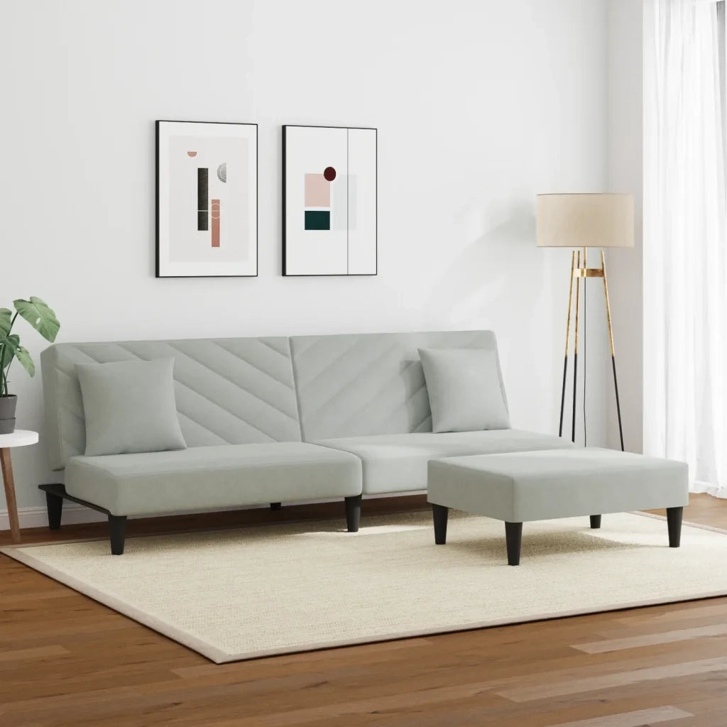 Set di Divani 2 pz con Cuscini Grigio Chiaro in Velluto