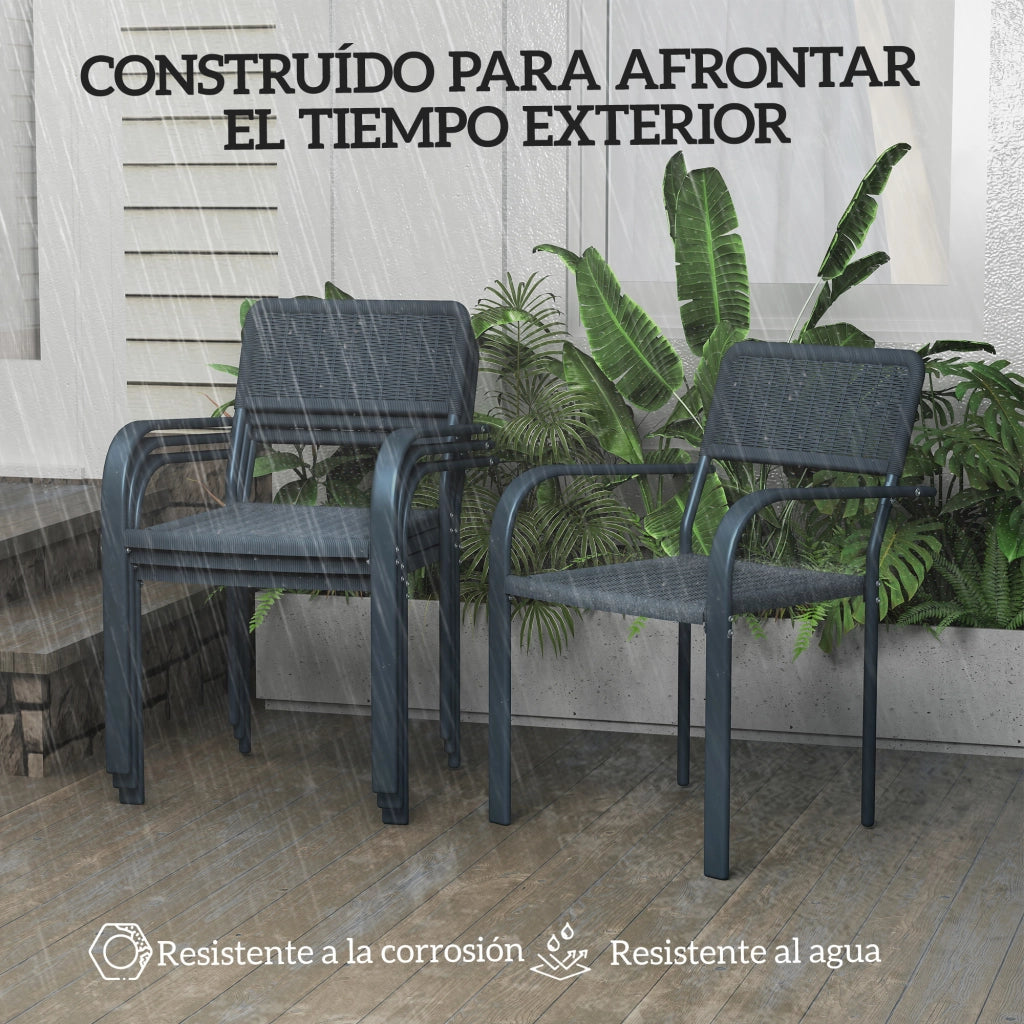 Set di 4 Sedie da Giardino Apilabili ¨C zephmum ¨C Grigio Scuro, Acciaio, 55x60x83 cm