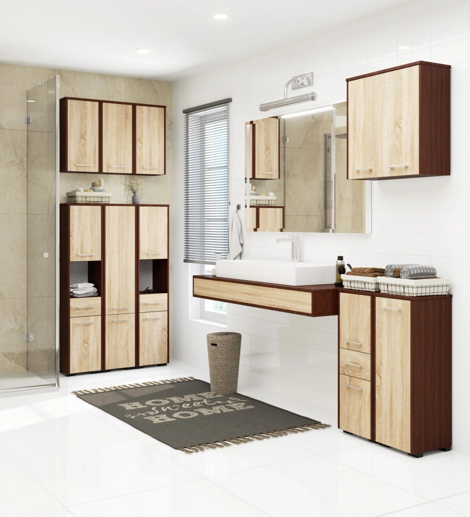 Mobile bagno sospeso AKORD FIN Wengé 60 cm 2 ante inserto frontale Sonoma Quercia 60x22,5x60 cm