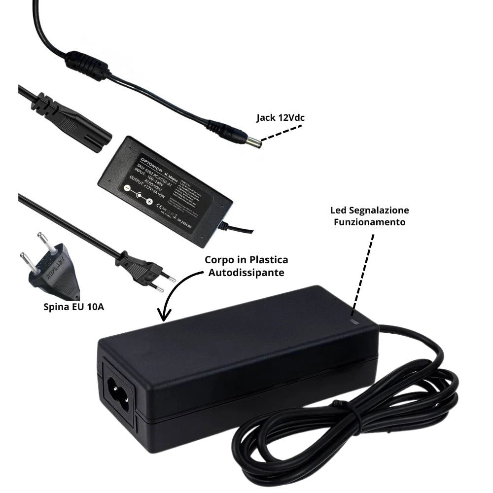 Optonica 6202 alimentatore led 12v 60w per strisce led – uso professionale