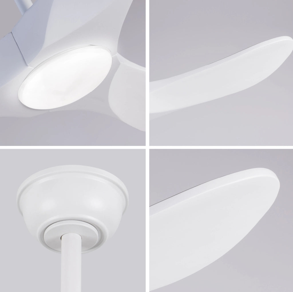 Ventilatore da soffitto 52'' con luce LED e telecomando, 3 pale in legno massello bianco