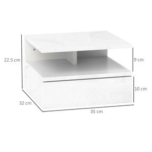 Comodino Sospeso 35x32x22,5 cm con Cassetto e Ripiano Aperto in Legno Bianco