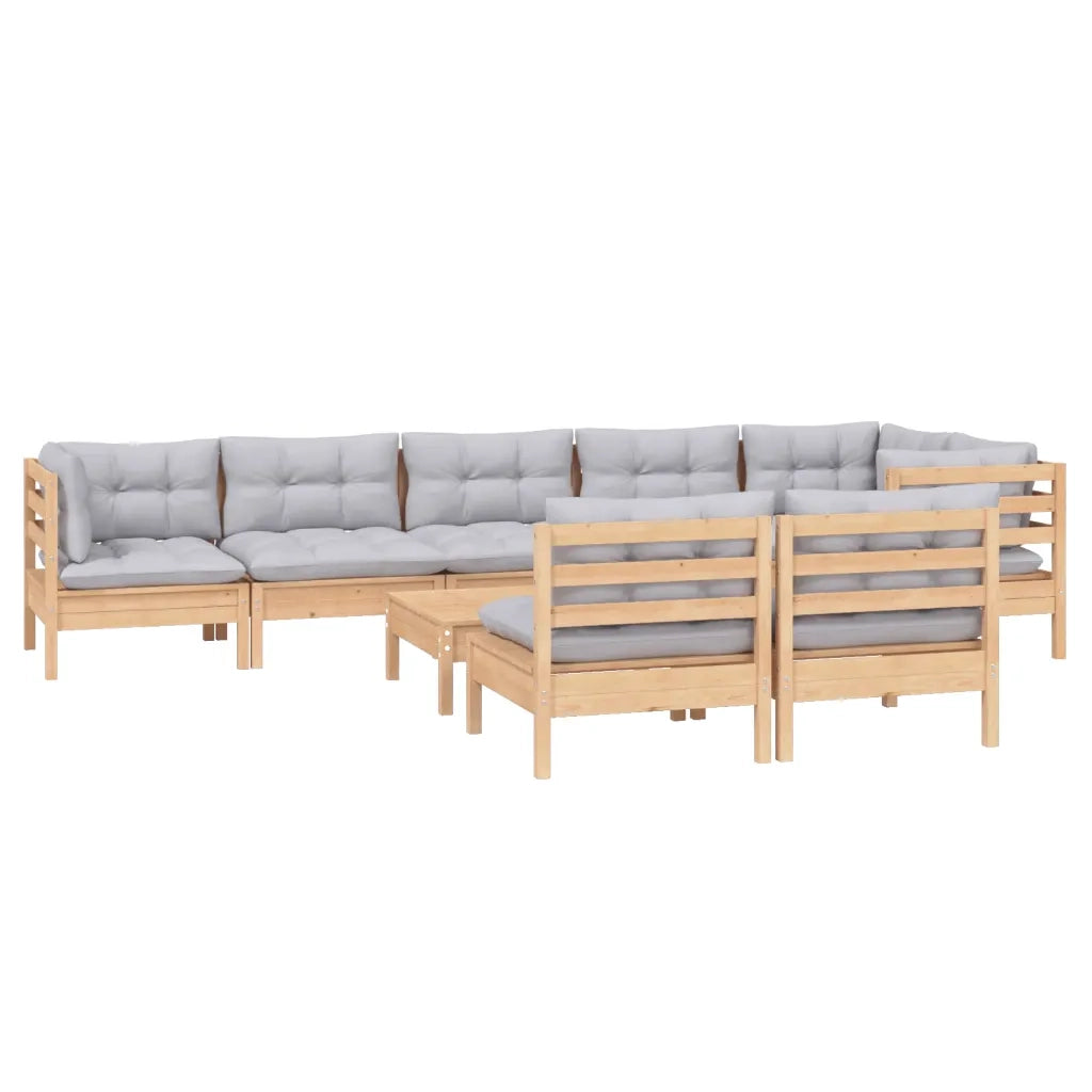 Set Divani da Giardino 9 pz con Cuscini Grigi Massello di Pino 3096459