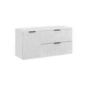 Set da bagno NOXERA 120 cm – Mobile sottolavabo sospeso bianco opaco con piano per lavabo e cesto per la biancheria