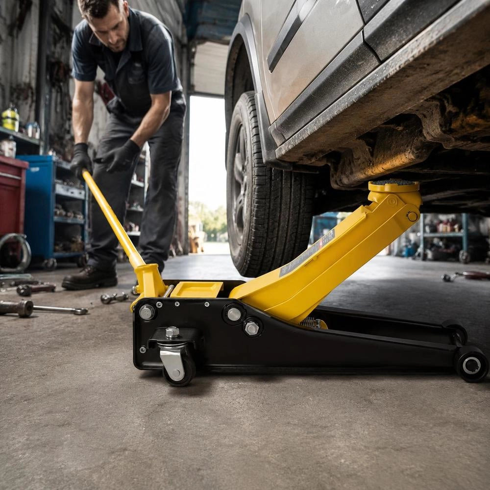 Low Profile Floor Jack, 3 Ton (6614 Lbs) Capacity, Steel Racing Floor Jack With Dual Pistons Quick Lift Pump, Hydraulic Trolley Car Lift For Sports Cars, SUVs, Pickups, Lifting Range 2.95"-19.7"