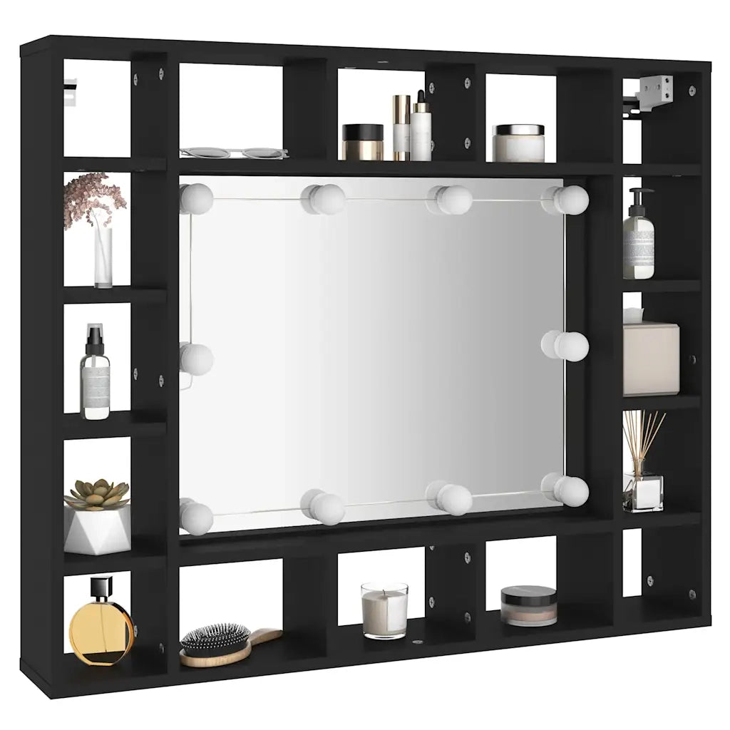 Armadietto a Specchio con LED Nero 91x15x76,5 cm 833496