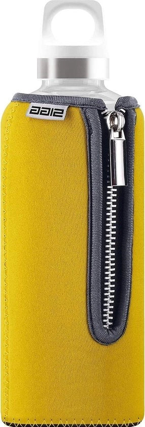 Bottiglia di vetro moderna per bevande (05 l) - libera da zucchero e libera da sostanze nocive con rivestimento di neoprene