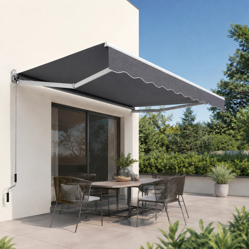 Tenda Ombreggiante Con Sistema A Manovella E Inclinazione Regolabile Struttura In Alluminio Resistente Per Balcone Terrazza Veranda Giardino Design Moderno 295 x 250 Cm Grigio Scuro