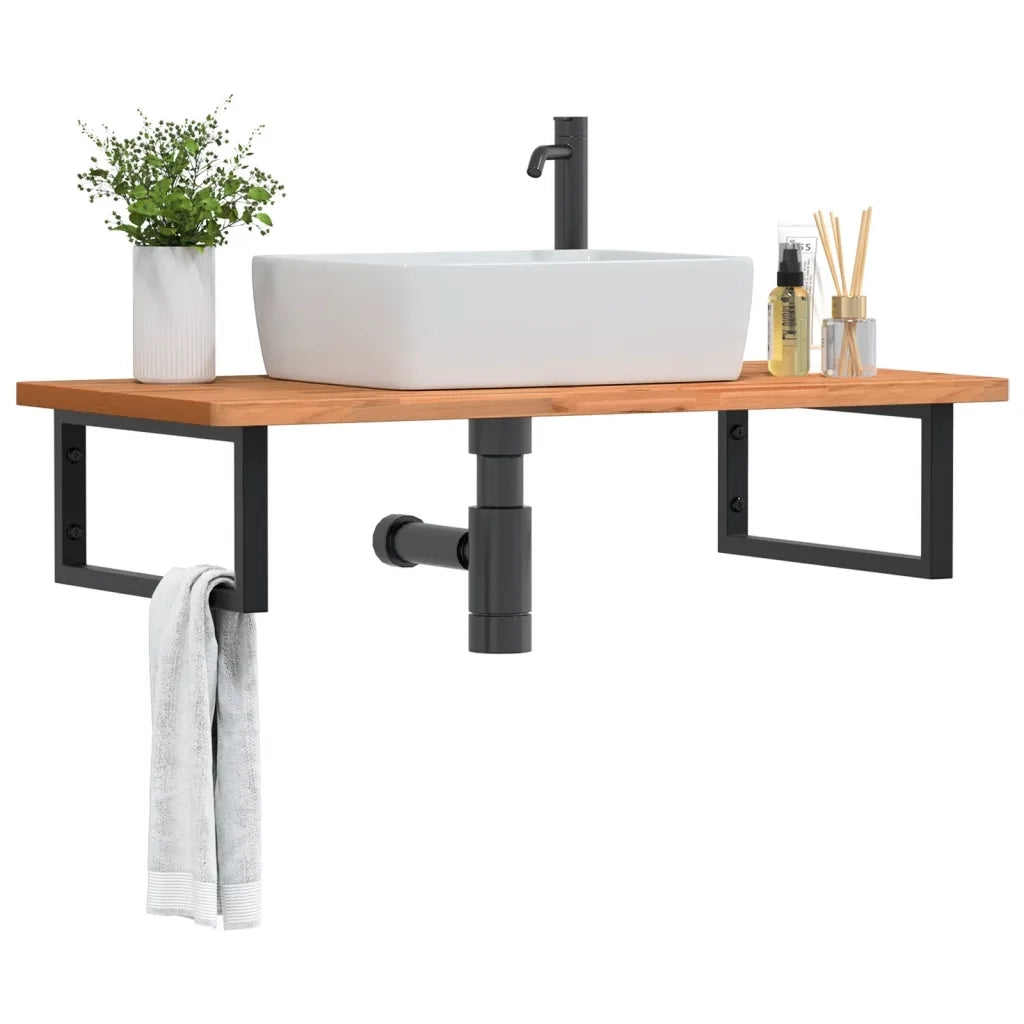 vidaXL Ripiano a Parete per Lavabo in Acciaio e Massello di Faggio