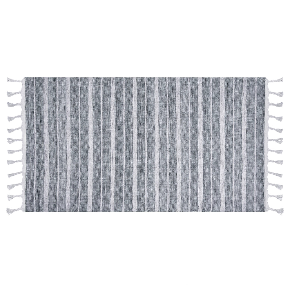 Tappeto grigio chiaro 80 x 150 cm per soggiorno e camera da letto con frange rigate