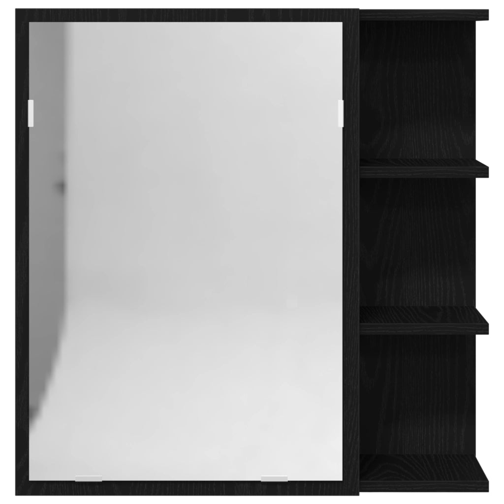 Armadio Specchio per il Bagno  Nero Rovere 62,5x20,5x64cm in Legno Ingegnerizzato
