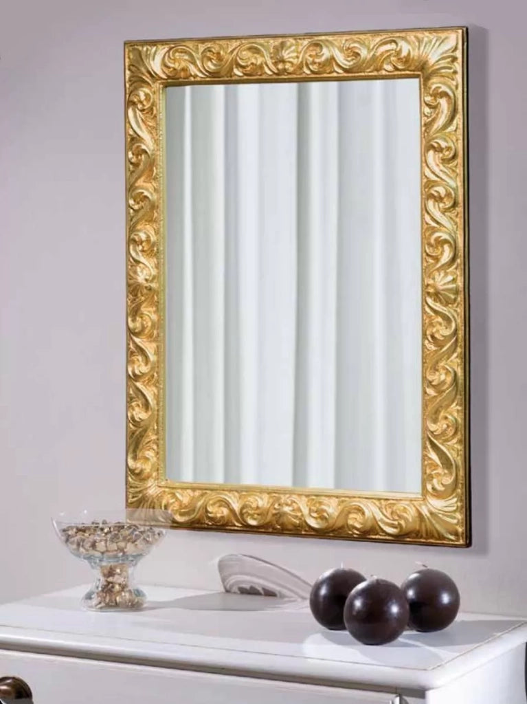 Mobili2g - specchiera in foglia oro brillante rettangolare- misure: l.64 x h.84 x p.4