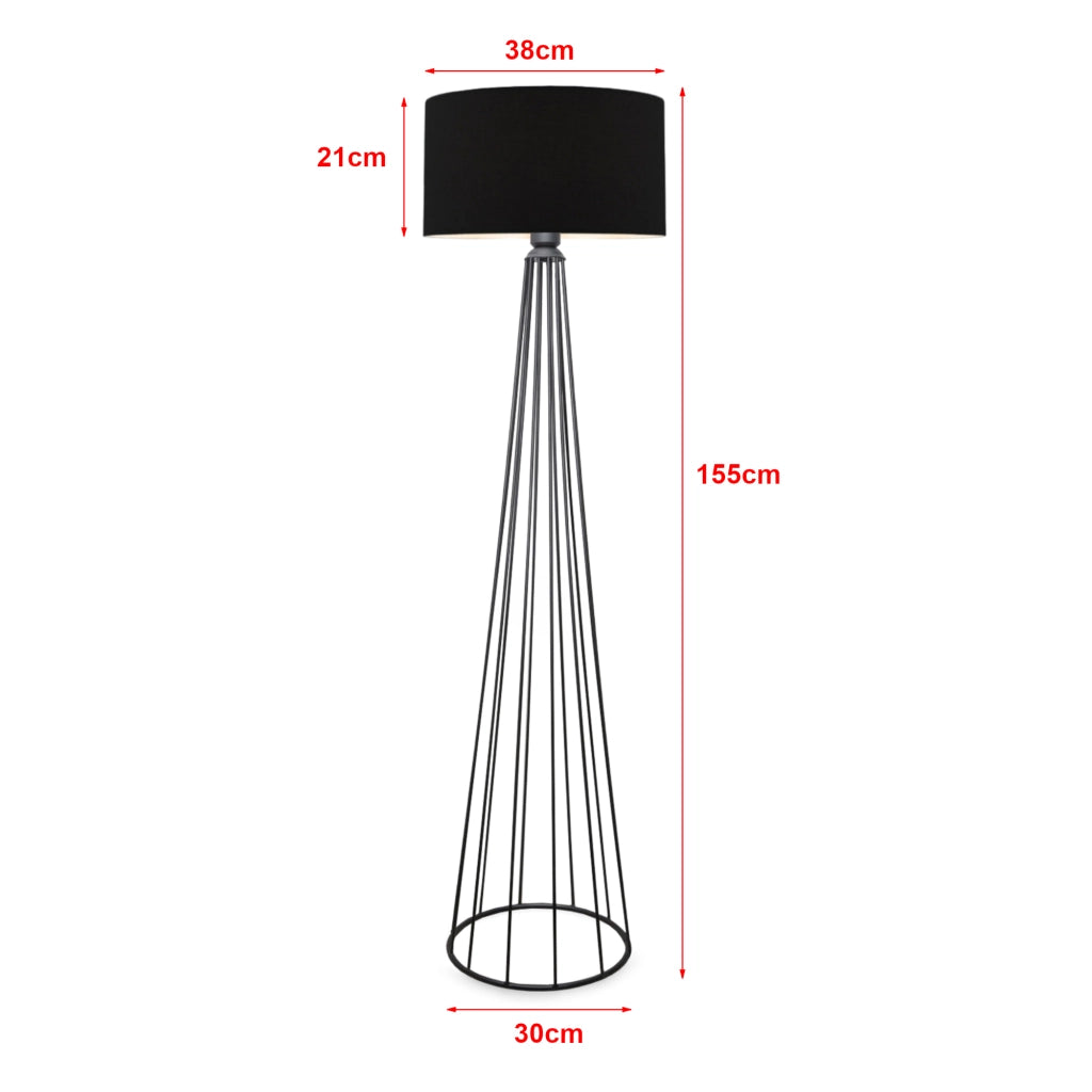 Lampada da Terra 'Neath' Altezza 155 cm - Piantana con Paralume Cilindrico in Tessuto Lampada a Stelo in Metallo - Antracite / Nero - lux.pro