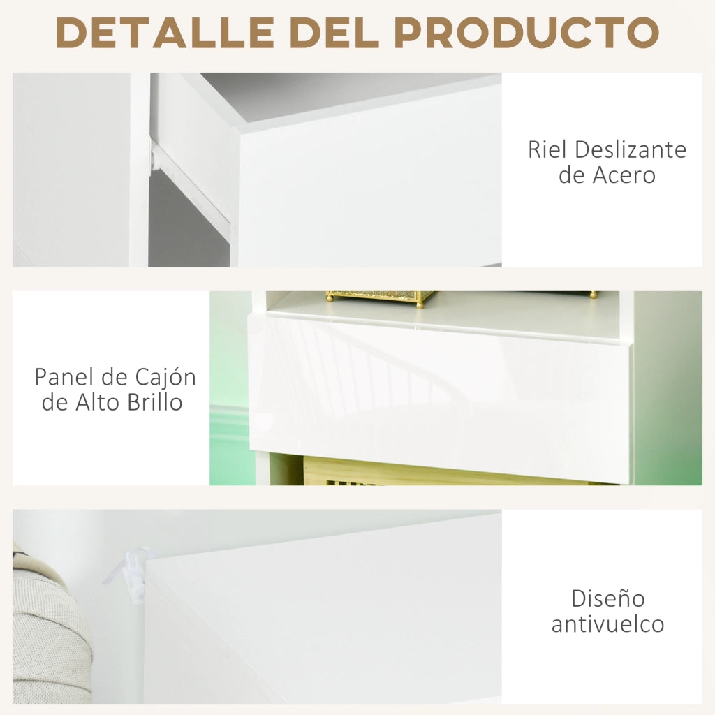 Comodino con Luce LED e Cassetto ¨C Zephmum ¨C Bianco 40x40x55 cm