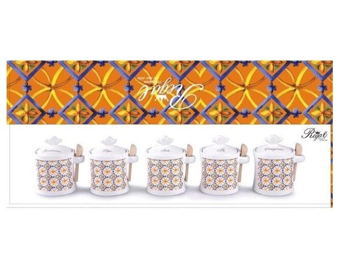 Set 6 Barattoli Contenitore spezie con cucchiaini in ceramica