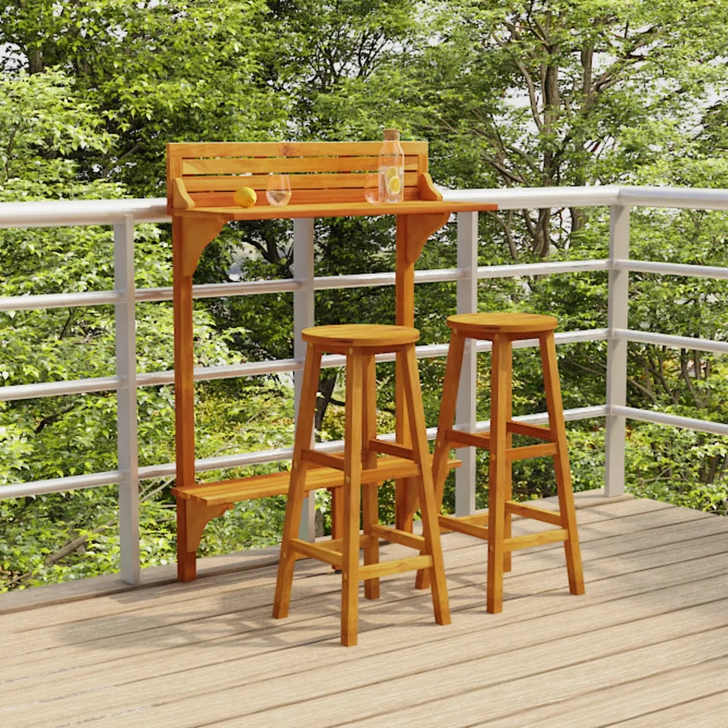 Set da Bar per Balcone 3 pz | Set Salotto da Giardino in Legno Massello di Acacia