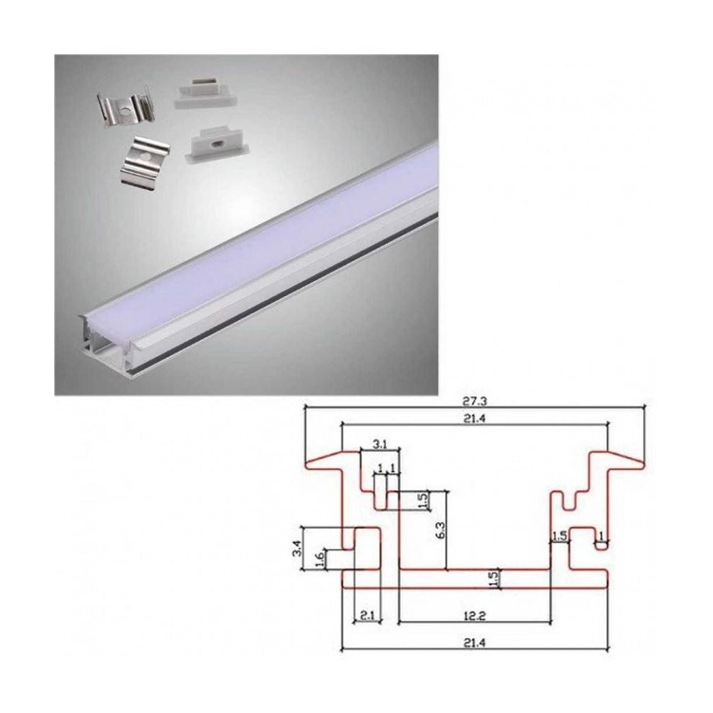 Trade Shop - Profilo Ad Incasso In Alluminio 2 Mt Con Copertura Opaca Per Strip Led Al-13 -