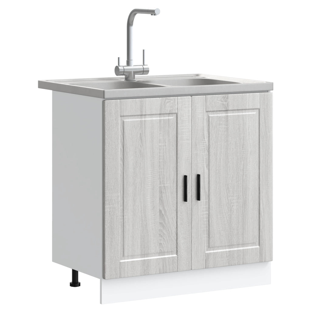 Basamento per Lavello  "Porto" con Lavello Grigio Sonoma 80x46x84,5 cm Legno ingegnerizzato