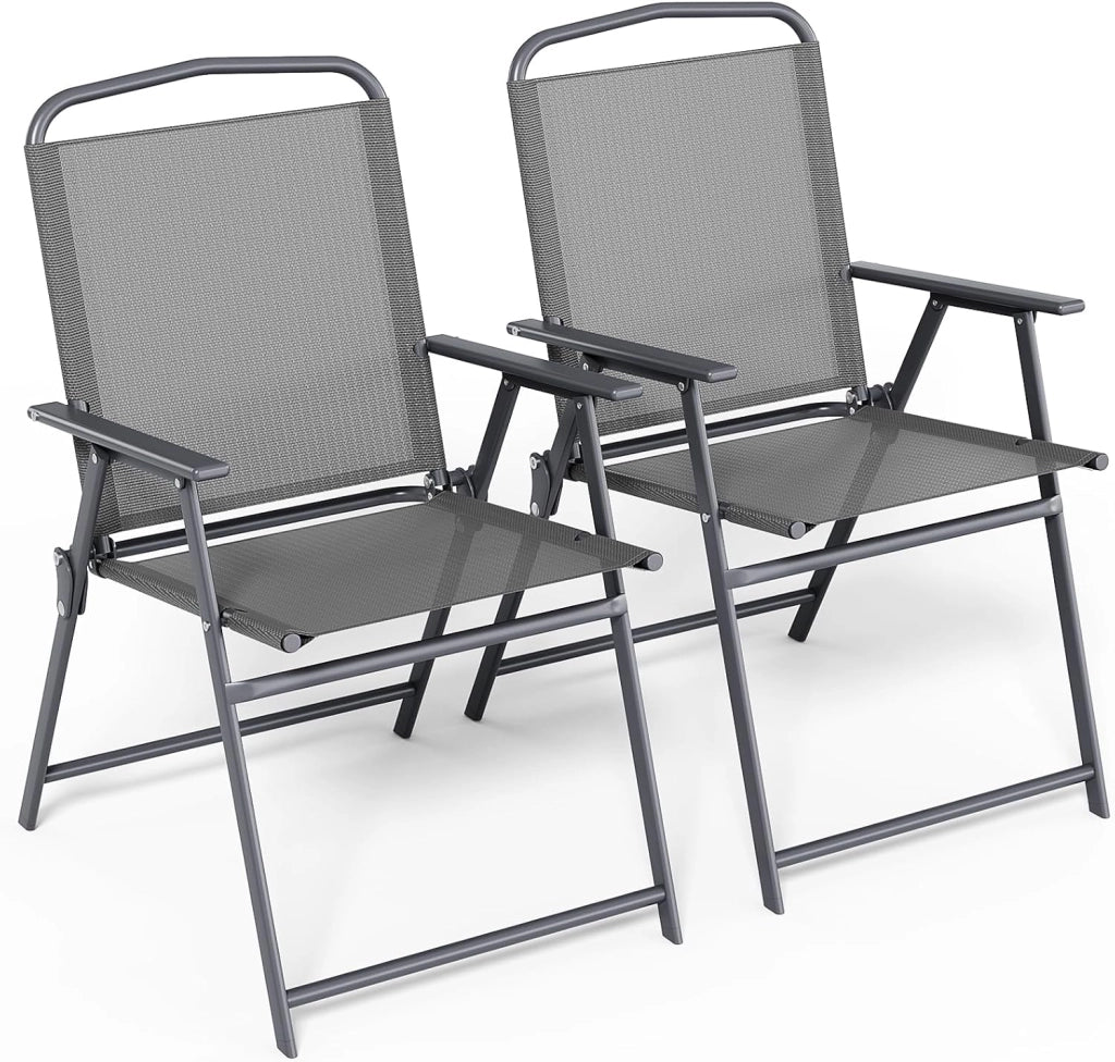 Set di 2 sedie pieghevoli con schienale, braccioli, sedie da terrazza, sedie da pranzo, fino a 150 kg, sedia pieghevole per campeggio, spiaggia, giardino, piscina, terrazza, gau