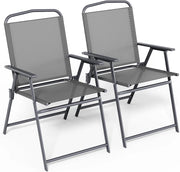 Set di 2 sedie pieghevoli con schienale, braccioli, sedie da terrazza, sedie da pranzo, fino a 150 kg, sedia pieghevole per campeggio, spiaggia, giardino, piscina, terrazza, gau