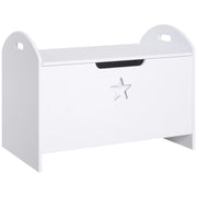 Baule Contenitore Panca Portagiochi per Bambini (62x40x46.5cm) in Legno Bianco con Cerniere di Sicurezza