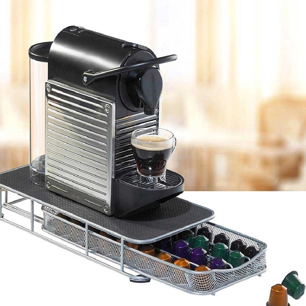 Contenitore Cassetto Porta Capsule Caffè Metallo Estraibile Silver 40 Cialde
