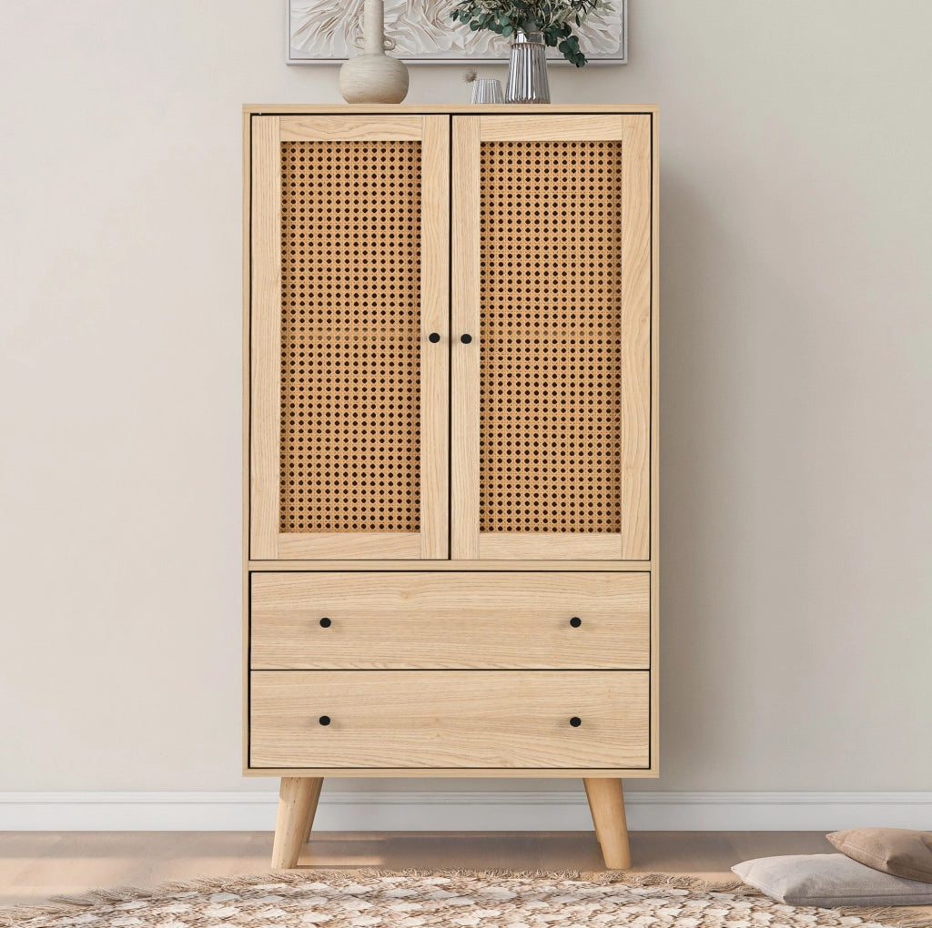 Madia 60x120x40 cm con 2 porte e 2 cassetti; pannello truciolare finitura rovere