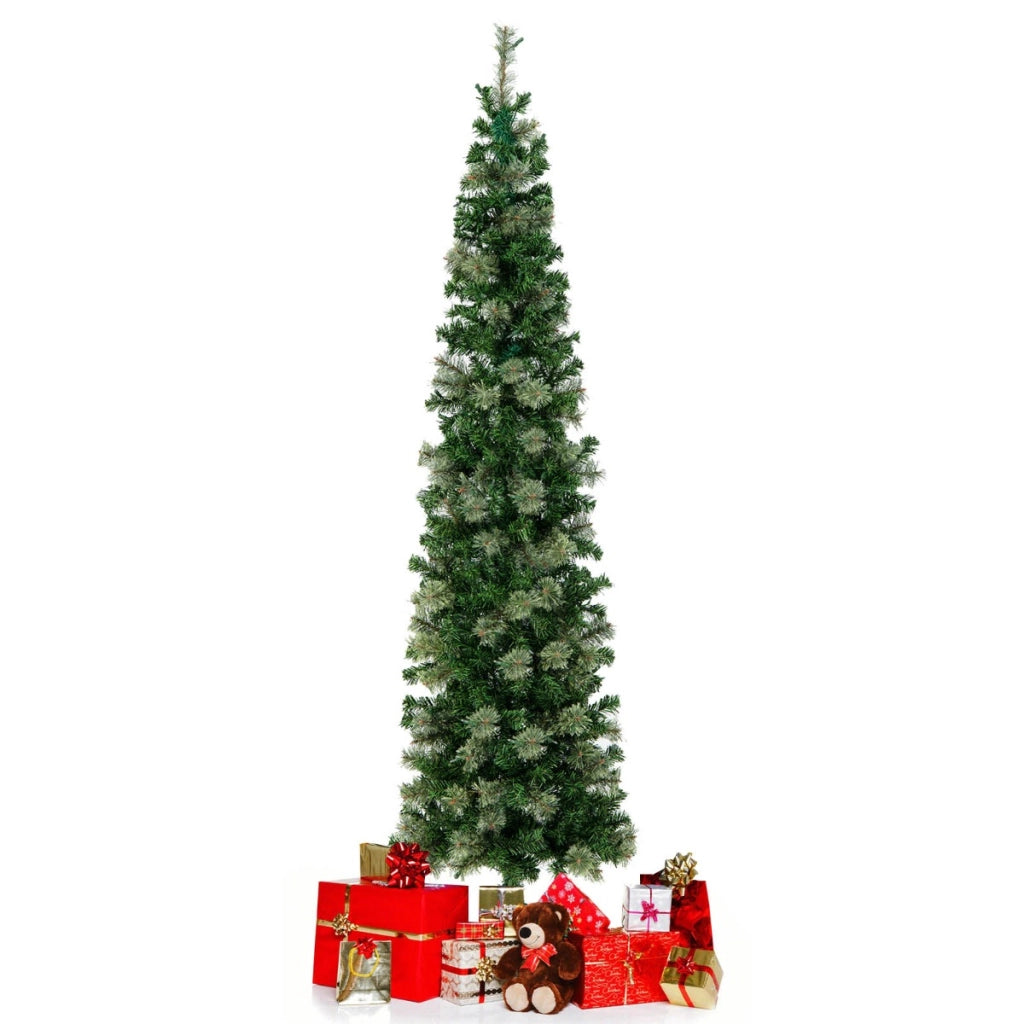 Mezzo albero di Natale alto 210cm con luci LED incorporate, Albero artificiale con 403 rami base in metallo-Alberi di Natale