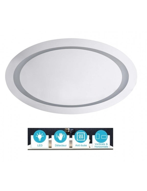 Specchio ovale 80x50 cm con luce LED e sensore di movimento