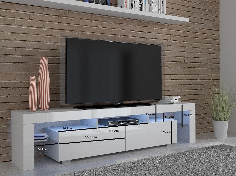 Mobile TV 190x45hx35 Cm Bianco opaco con 2 vani