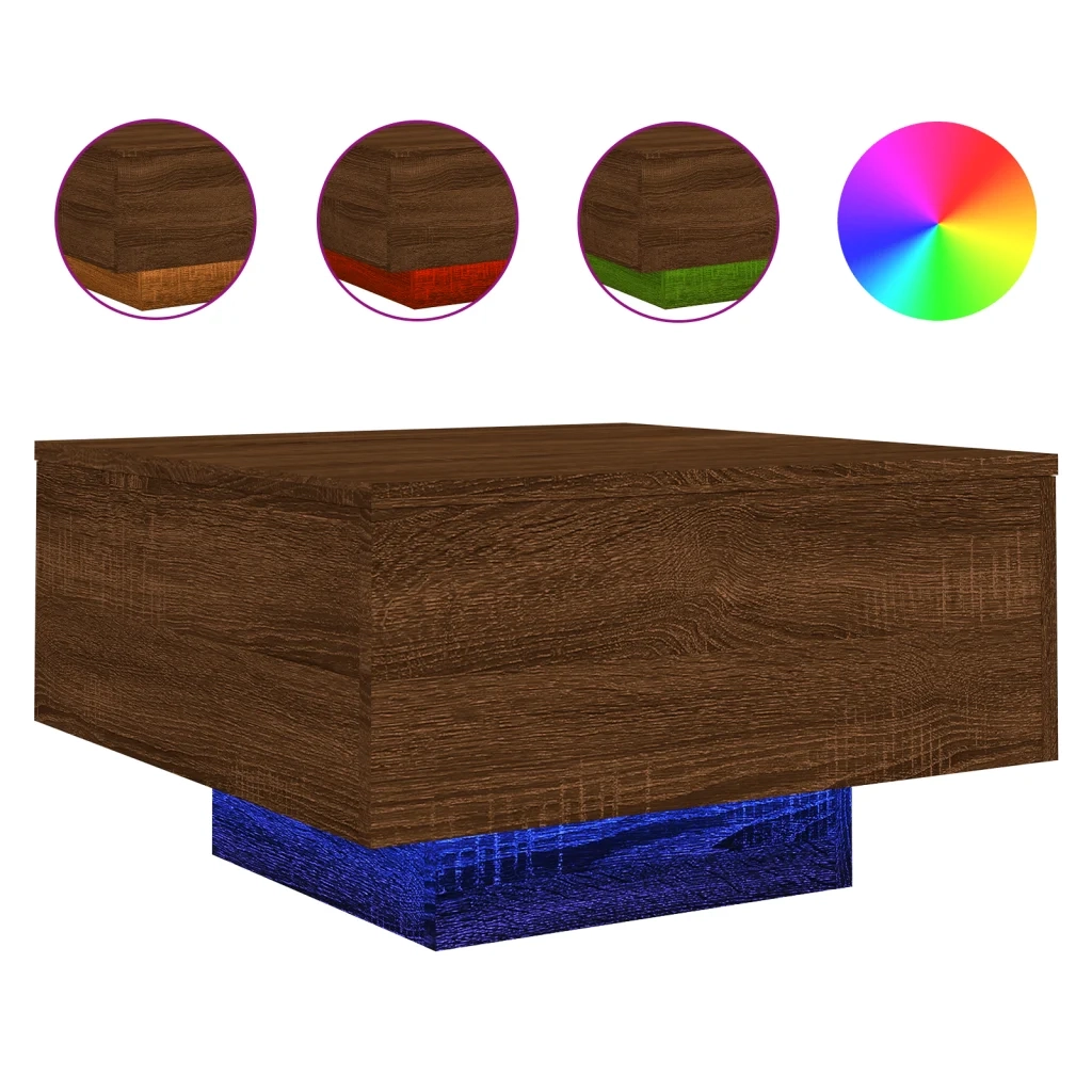 Tavolino da Soggiorno con Luci LED-Tavolino da Salotto-Tavolo Rovere Marrone 55x55x31 cm
