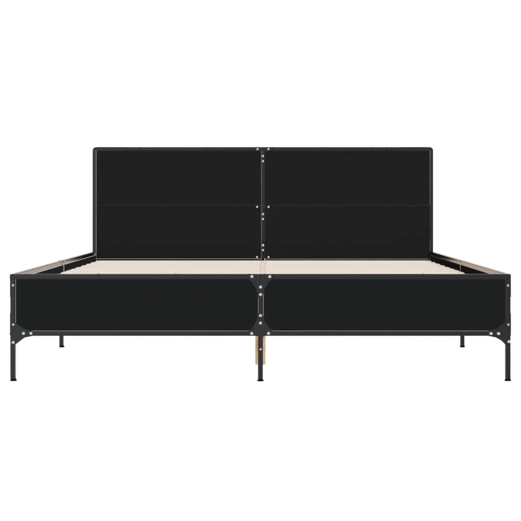 Giroletto Nero 160x200 cm in Legno Multistrato e Metallo