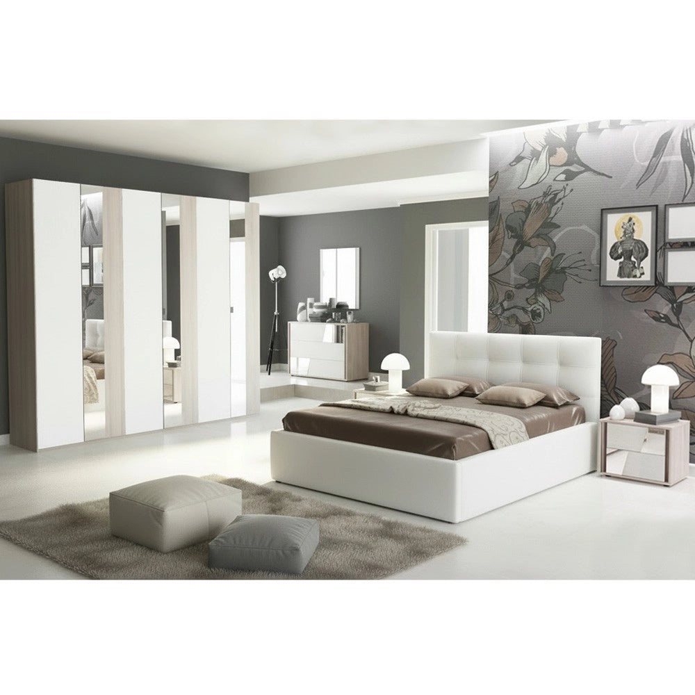 Camera da letto con armadio ante battenti con specchi Denise colore bianco olmo