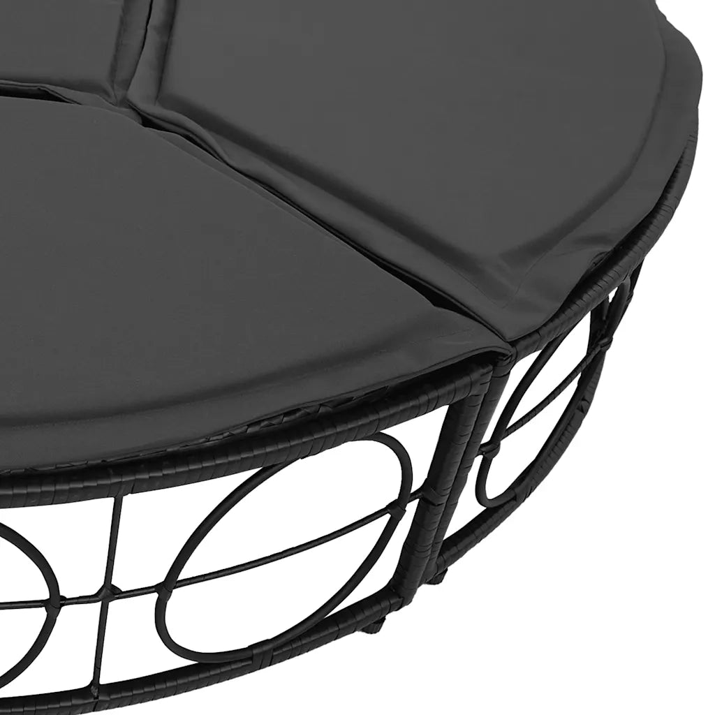 Lettino Prendisole | Sdraio da giardino | Lettino da sole Esterno Tetto e Cuscini Nero in Polyrattan