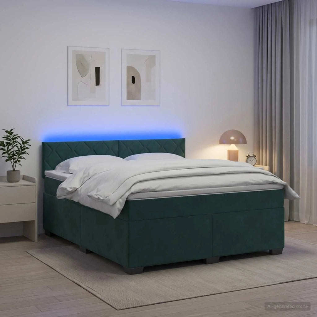 Letto con Box Spring, Materasso e LED Verde Scuro 140 x 200 cm 3452201